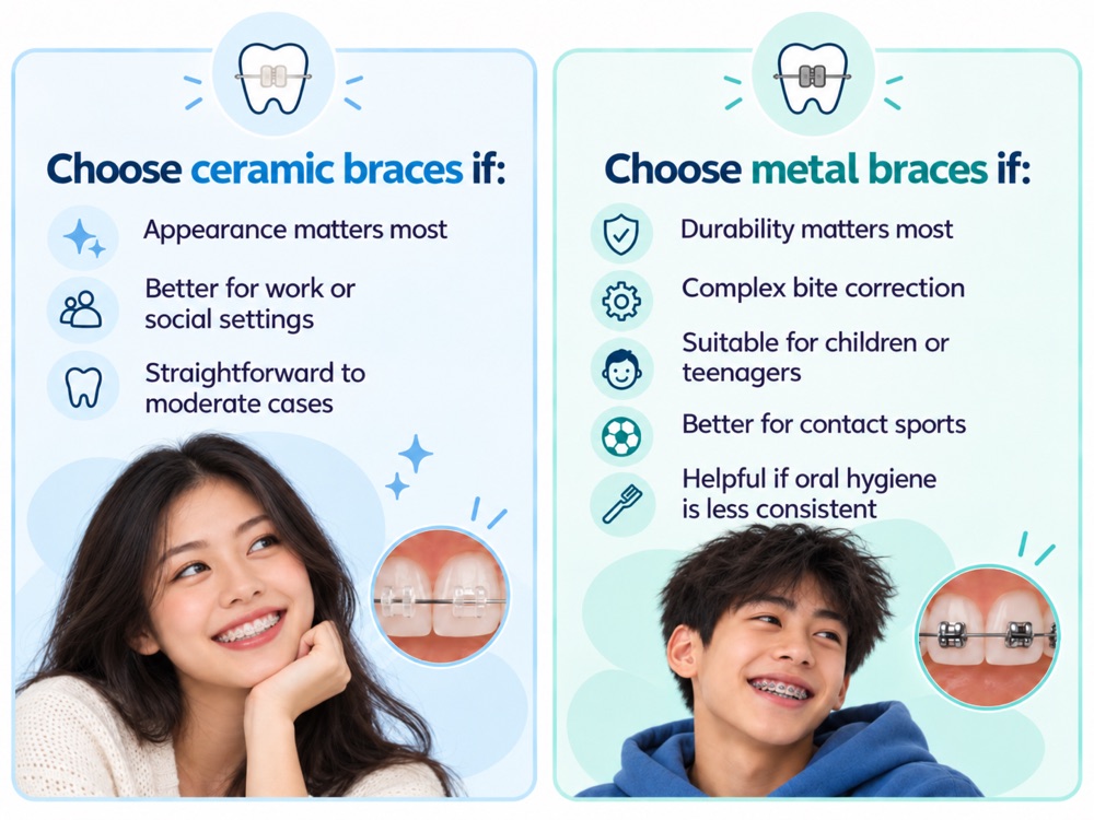 What to consider in choosing ceramic or metal braces